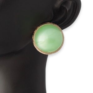 Vintage Coro Green Moonglow Lucite Clip On Earrings Large Cabochon Gold Tone